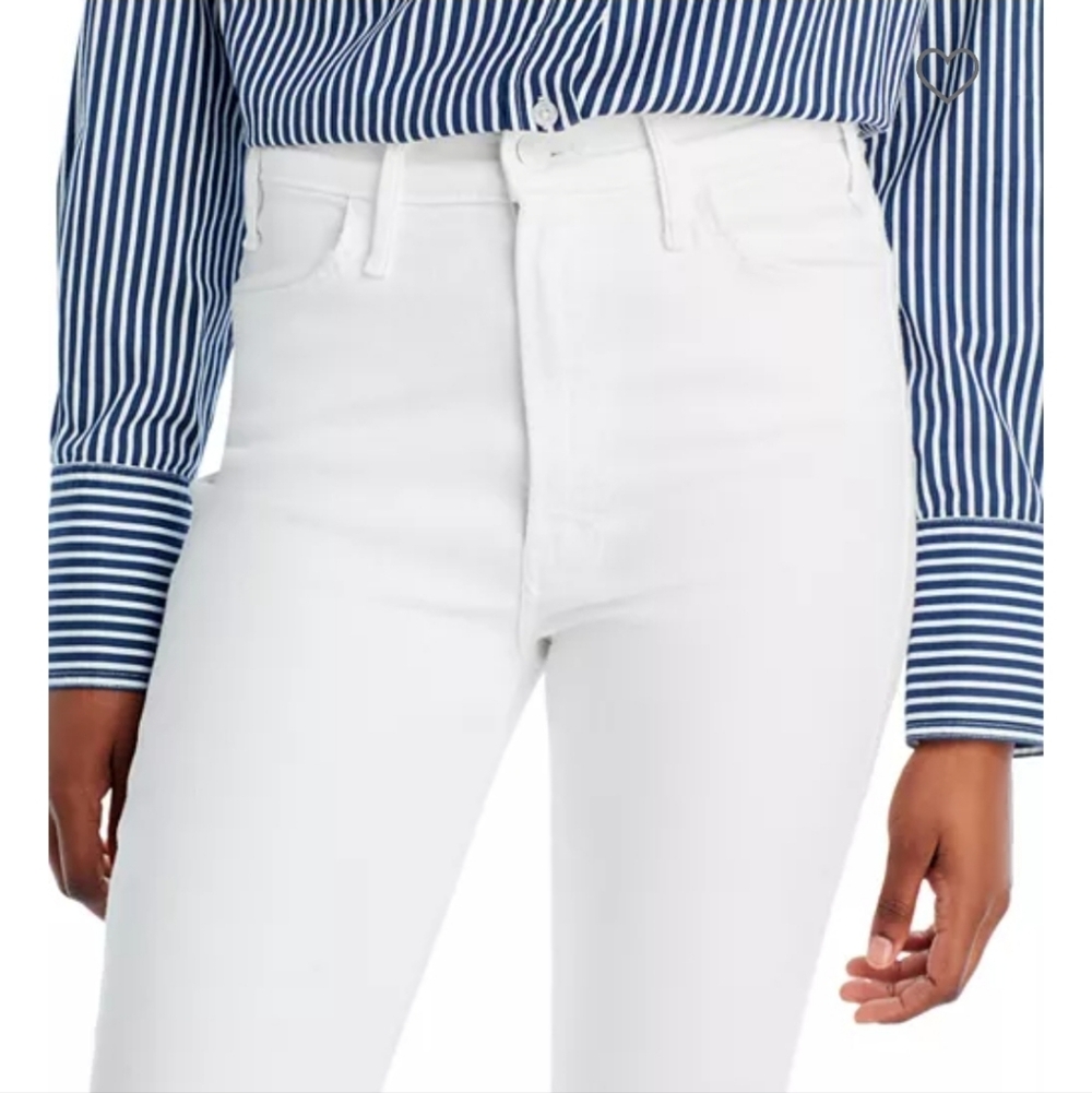 MOTHER The Hustler Ankle Fray Hem Jeans White Straight Flare - Picture 6 of 15